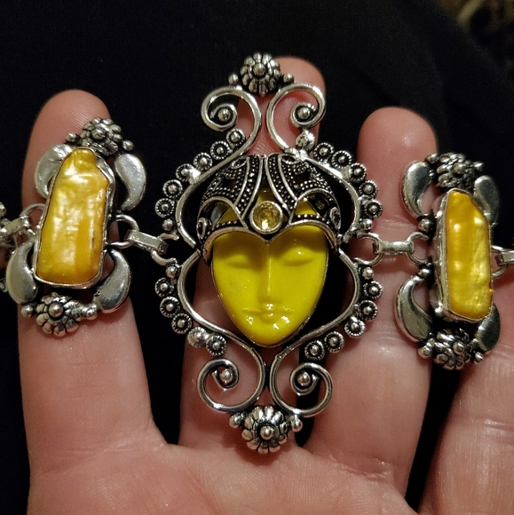 **Sale** New Goddess Face Citrine & Pearl 925 Silver Bracelet. - Picture 7 of 7